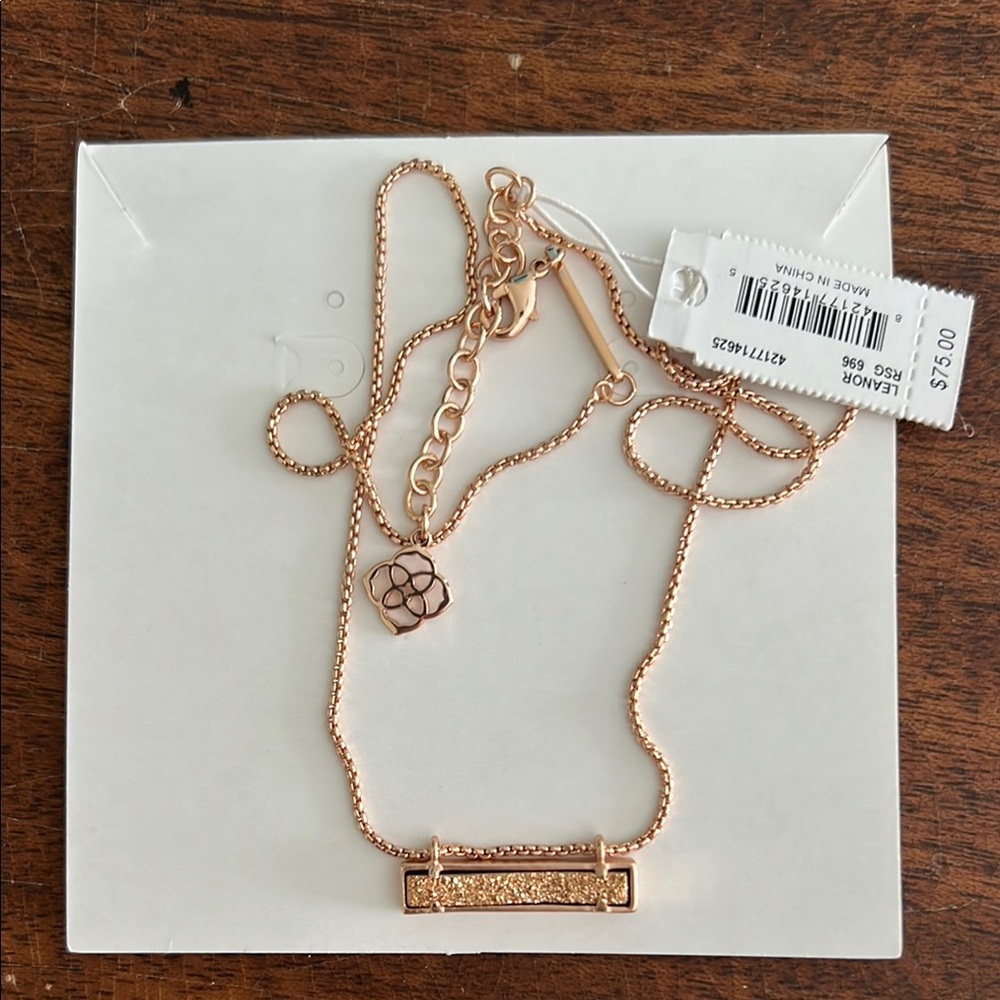 Rose Gold Kendra Scott Leanor Necklace with Bar Druzy Pendant - nwt